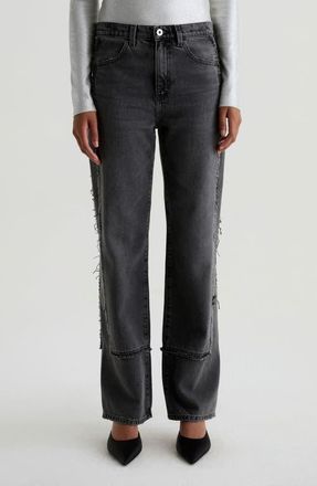 AG - Adriano Goldschmied Brinley Fray Edge High Waist Straight Leg Jeans in Overnight at Nordstrom, Size 31