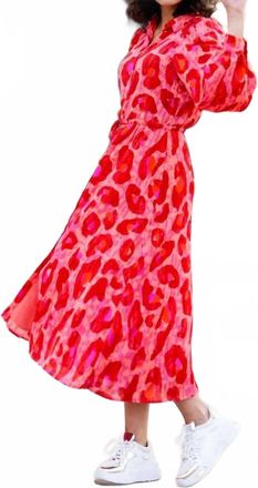 Esqualo Floria Fancy Animal Print Long Dress In Pink