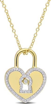 Mimi & Max 1/5 CT TW Diamond Heart Lock Pendant with Chain in Yellow Plated Sterling Silver