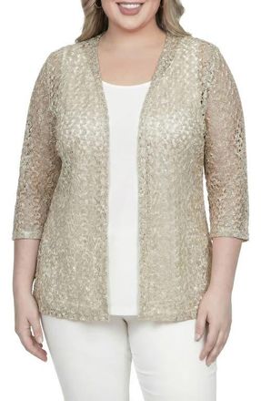 Standards & Practices Lace Open Front Cardigan in Champagne at Nordstrom, Size 3X