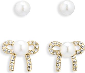 Argento Vivo Set of 2 Faux Pearl Pav&eacute; Stud Earrings in Gold at Nordstrom Rack