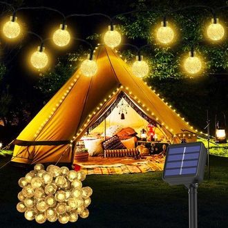 OEM Guirnalda Luces Solares Exteriores, Di&aacute;metro 2,4 Cm, 30 Led Brillantes, 6,5 M, Resistente Bolas Solares Cristal, Decorar Navidad, Blanco C&aacute;lido