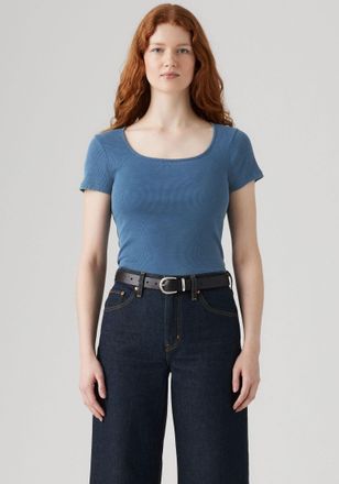 Levi's T-Shirt LEVIS ESSENTIAL SQRD NE, Damen, Gr. XS (34), indigo rib light ind, Feinripp, Obermaterial: 100% Baumwolle, unifarben, figurbetont taillenbedec