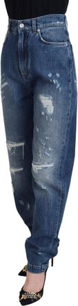 Dolce & Gabbana Womens Blue Washed Cotton Tattered Denim Jeans Clothing