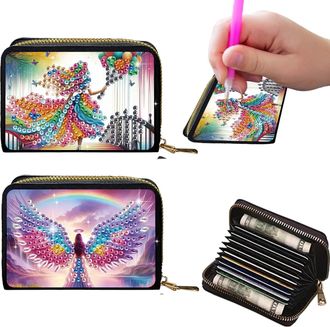 Generic 2Pcs Crdit card Holder Diamond Art Painting PU Wallet ID crd Case Zipper Animal Pattern Fashion DIY Diamond Painting Art Kit Compact Cin Purse Credit 