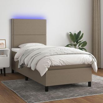 vidaXL Cama Box Spring Colch&oacute;n Y Luces Led Tela Gris Taupe 90x190 Cm Vidaxl