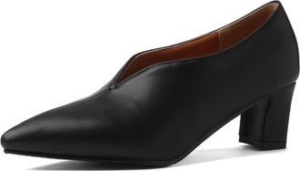 Generic Womens Pointed Toe Pumps V Cut Vamp Chunky Block Heel PU Leather Cushioned Insole Non Slip Durable Comfortable Stylish Daily Party Shoes,Black,4.5 UK