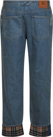 Burberry Mens Jeans Light Blue Denim With Check Trim Cotton