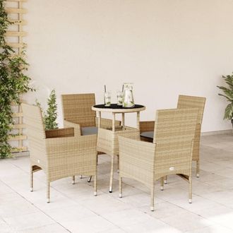 vidaXL Set Comedor Jard&iacute;n 5 Pzas Cojines Rat&aacute;n Sint&eacute;tico Vidrio Beige Vidaxl