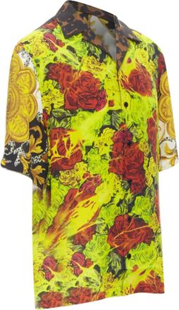 Versace Rose Floral Barocco Acanthus print short sleeve shirt EU39 M