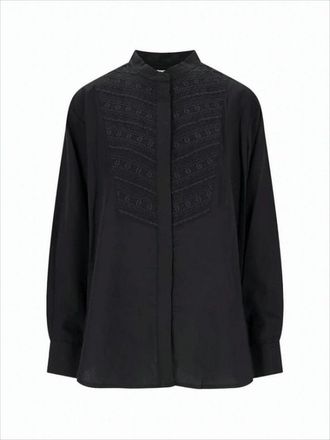 Isabel Marant Mandarin-Collared Black Blouse With Tonal Embroidery