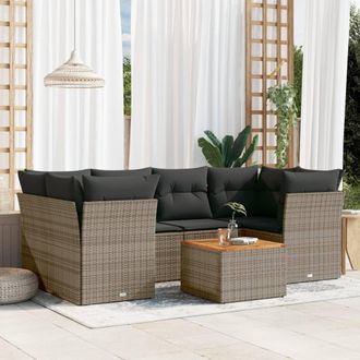 vidaXL Vidaxl - Set De Sof&aacute;s De Jard&iacute;n 7 Piezas Con Cojines Rat&aacute;n Pe Gris