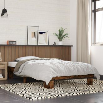 vidaXL Estructura Cama Madera Ingenier&iacute;a Metal Roble Humo 100x200 Cm Vidaxl
