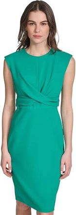 Calvin Klein Scuba Skirt Dress Womens Jungle Crepe Pleated Cap Sleeve FROG327