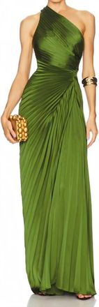 A.L.C. Lara One-Shoulder Pliss&eacute; Satin Gown In Ivy
