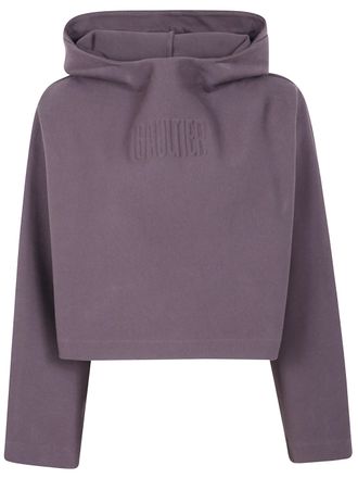 Jean Paul Gaultier Womens Bonded Cotton Cropped Bat Sleeves Hoodie With Embossing - Rose Gold - Size X-Small