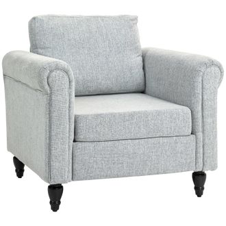 HOMCOM Vintage Armchair Fabric Accent Chair With Wood Legs Light Grey | TJ Hughes