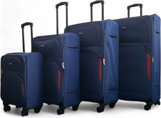 Infinity Leather Uitbreidbare zachte marineblauwe 8-wiel lichtgewicht koffer, reistassen, set van 4