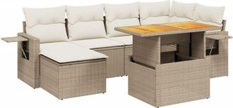 vidaXL Set Sof&aacute;s De Jard&iacute;n 7 Piezas Y Cojines Rat&aacute;n Sint&eacute;tico Beige Vidaxl