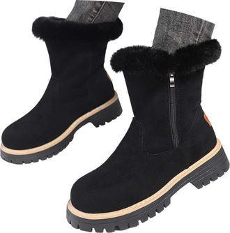 Generic Snow Boots for Women, Ankle Waterproof Fur Lined Walking Boots, Ladies Winter Warm Shoes, Side Zipper Lightweight Anti-Slip Girls Booties, Camping Bac