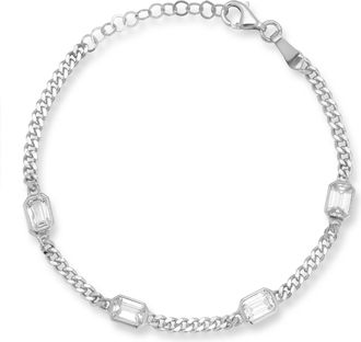 Glaze Jewelry Sterling Silver Emerald Cut Station Bracelet