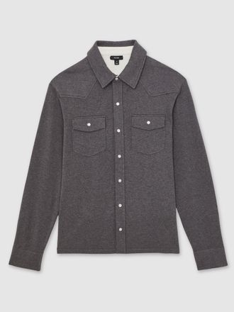 Reiss Charcoal Grey Cotton-cashmere Western Knitted Shirt, L