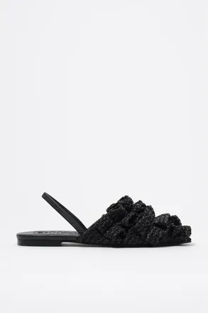 Bimba & Lola Raffia Slingback Ballerina Flats in Black at Nordstrom, Size 36