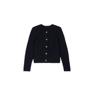 BA&SH Truien & Vesten, Dames, Blauw, L, Katoen, Organische Katoenen Vest met Gouden en Zwarte Knopen