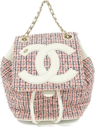Chanel Black Red Color White Tweed Leather Backpack (Pre-Owned)