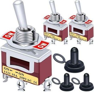 OEM Interruptor Basculante Spst De 2 Posiciones Y 3 Piezas, Interruptor Basculante On/on De 2 Terminales, Met&aacute;lico, 20 A 125 V, 15 A 250 V + Cubierta Impe