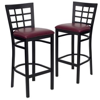 Flash Furniture 2 Pk. Black Window Back Metal Restaurant Barstool - Burdy Vinyl Seat