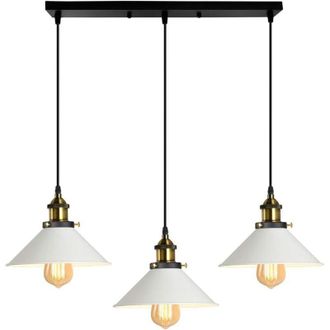 OEM Lampadario A Sospensione Industriale, Design Edison, In Metallo Con Supporto A Barra, &Oslash; 220 Mm, Bianco [classe Energetica F]