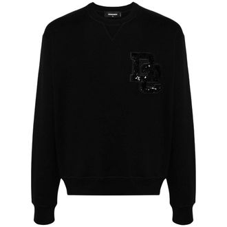 Dsquared2 D2 Trui Met Paillettenlogo, Zwarte Ronde Hals