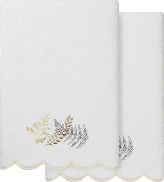 Linum Home Textiles 100% Turkish Cotton Fern Toss Scallop 2Pc Embellished Bath Towel Set