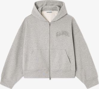 Ganni Grey Two-way Zip Hoodie - Size XL Organic Cotton
