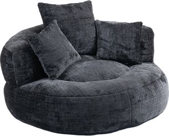 STILVORA Sill&oacute;n Puf Relax 1 Plaza Con Respaldo Alto Y Reposabrazos, Asiento Amplio Confort, En Chenilla Negro