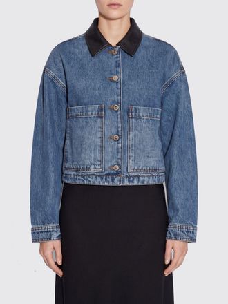 Anine Bing Denim Jacket with Leather Collar and Dropped Shoulders
