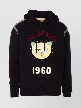 Valentino Garavani crystal-embellished hooded sweater with embroidered logo