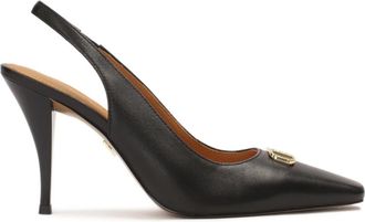 Kazar Zwarte slingback pumps met smalle vierkante neus - Dames - Pumps - Zwart - 41 EU - Leer - Schoenen