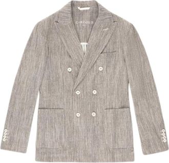 Circolo 1901 Dubbele-knoop blazer van diagonaal canvas - Heren - Blazers - Grijs - M - Katoen - Jassen
