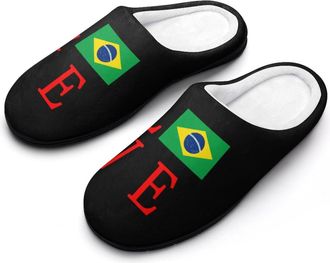 Generic Love Brazilian Flag Fashion Cotton Slippers for Women Memory Foam House Slippers Non-Slip House Bedroom Shoes