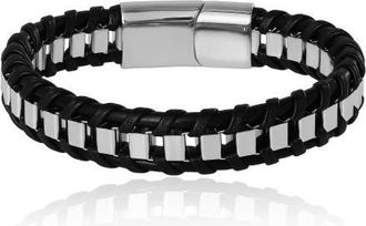 Lucky Brand Mens Woven & Stainless Link Bracelet, Black, Magnetic Clasp - 8.5 at Nordstrom
