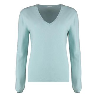 Malo Gebreide wolmix trui - Dames - V-hals truien - Groen - XS - Wol - Truien & Vesten
