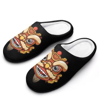 Generic Traditional Chinese Dragon Mens House Slippers Memory Foam Washable Cotton Slip on Home Shoes