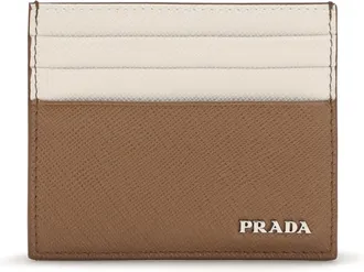 Prada Mens Card Holder Saffiano Leather Tan-Talc Calf Umbrellas Tan/talc Accessory