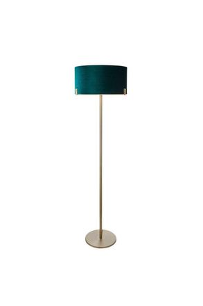 Netlighting Hayfield Floor Lamp Matt Antique Brass Plate Green Velvet Shade