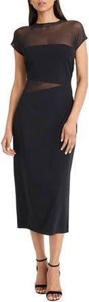 Donna Morgan Scuba Crepe Mesh Detail Dress in Black at Nordstrom Rack, Size 14