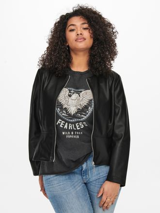 Only Carmakoma Lederimitatjacke ONLY CARMAKOMA CARSARAMY FAUX LEATHER JACKET OTW, Damen, Gr. 42, schwarz, Web, Obermaterial: 100% Polyester, unifarben, Rundhals, Jac