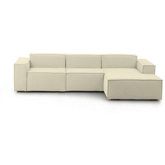 Talamo Italia Divano fisso Giovanna, Divano componibile a 3 posti con penisola destra, 100% Made in Italy, Sof&agrave; moderno in tessuto, Cm 300x170h70, Beige, con