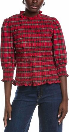 Sail to Sable Long Sleeve Smocked Top In Red Plaid
